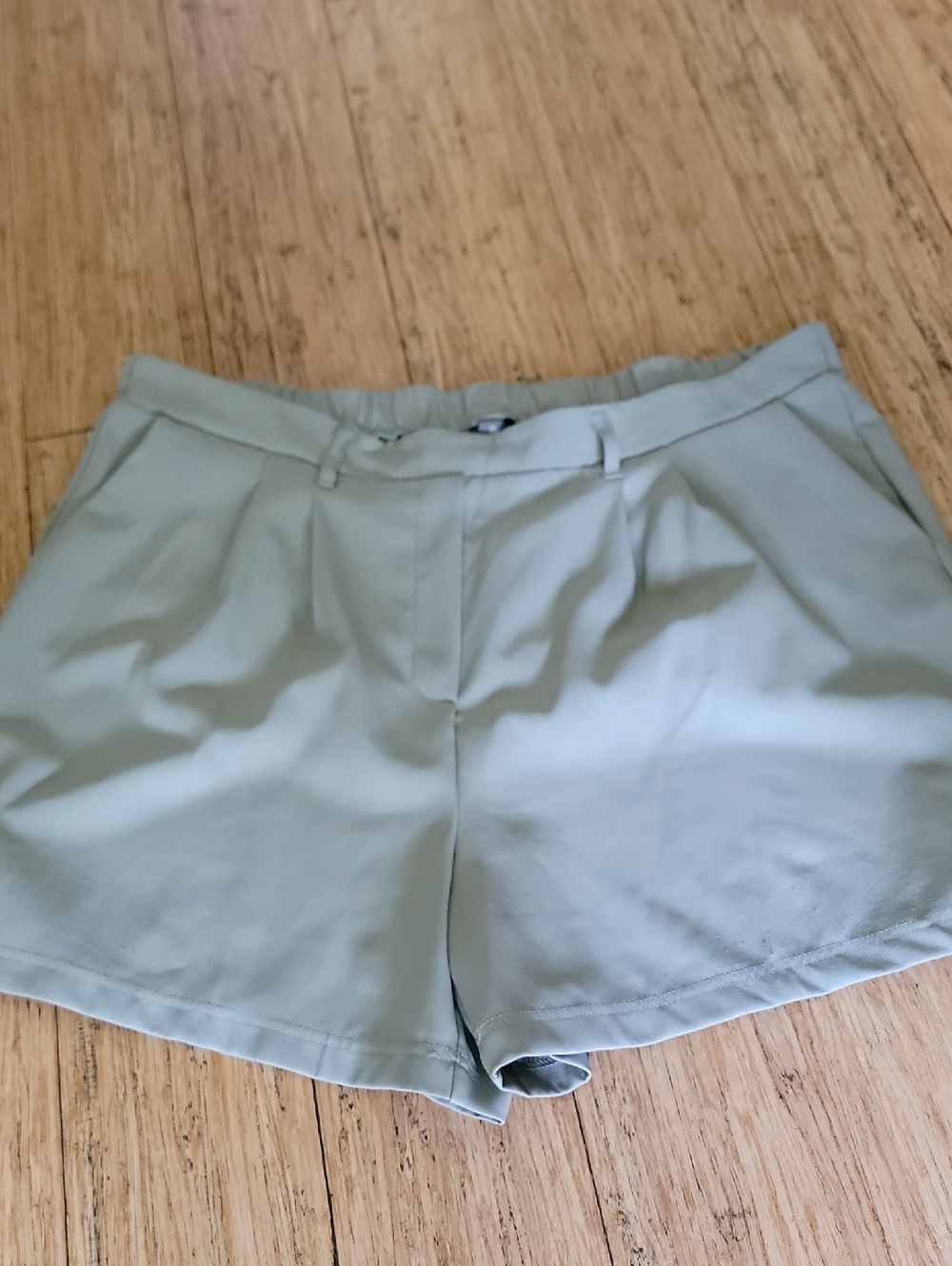 32 Cool Light Sage High-Waist Pleated Shorts